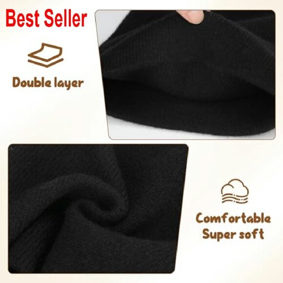 100% Merino Wool Double Layer Beanie Unisex Winter Hat Toque Cuffed main image 7